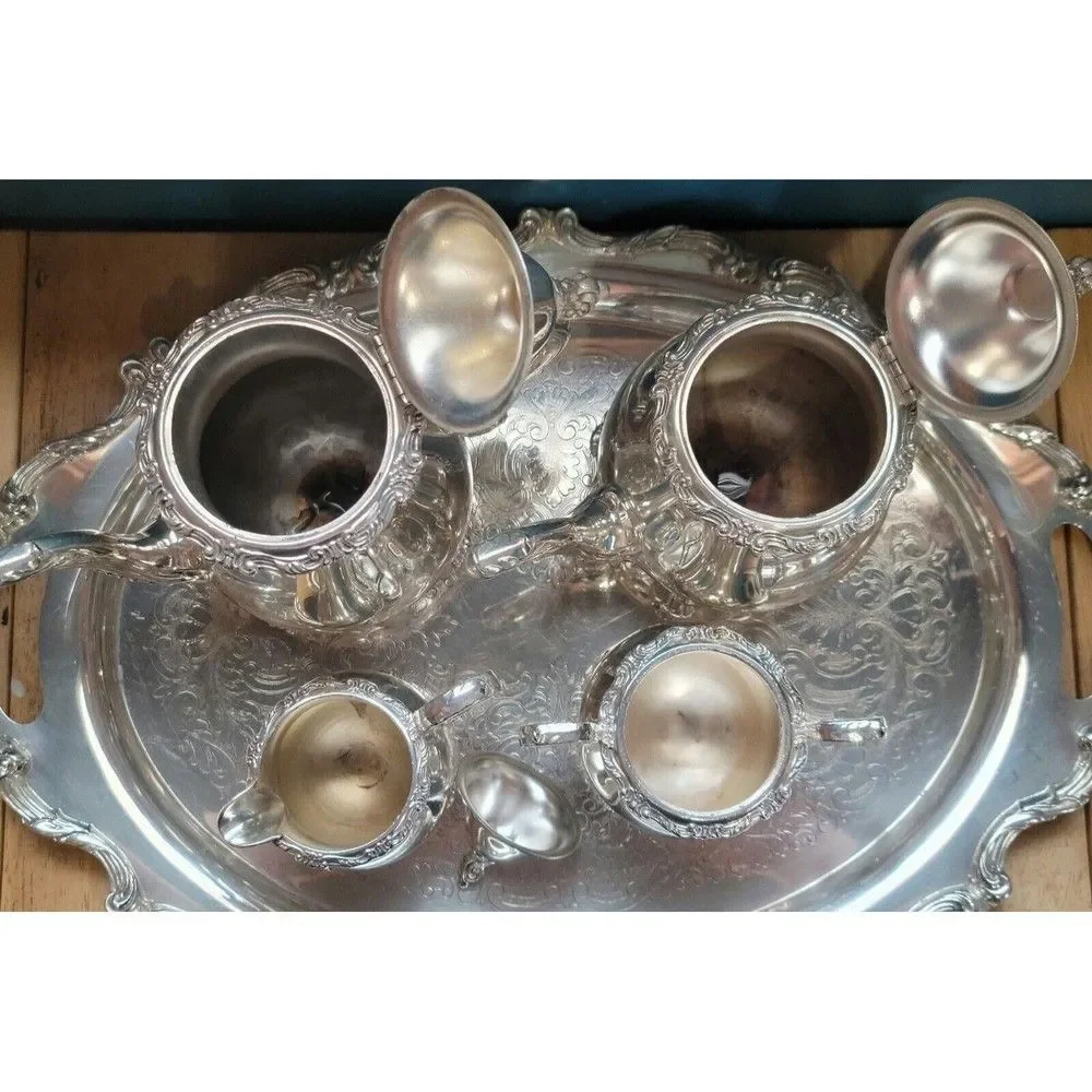 Antique Genuine WALLACE La Reine 1100 Silver Plated Tea/Coffee Set w/ Tray 6 pcs
